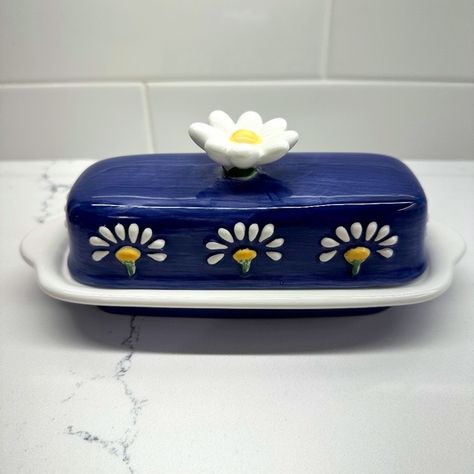 Vintage Hand Painted Ceramic Butter Dish with lid / Butter Keeper Butter Keeper Ceramics, Painted Butter Dish Ideas, Butter Tray Ceramic, Butter Dish Ideas, Pottery Butter Dish Ideas, Handmade Butter Dish, Ceramics Butter Dish, Cute Butter Dish, Butterdish Ceramics