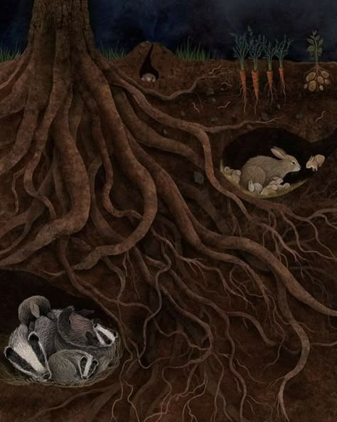 Animal Burrow, Underground Illustration, Burrowing Animals, Cozy Art, Watership Down, Doll House Crafts, Fairytale Art, Ap Art, Fantasy Illustration