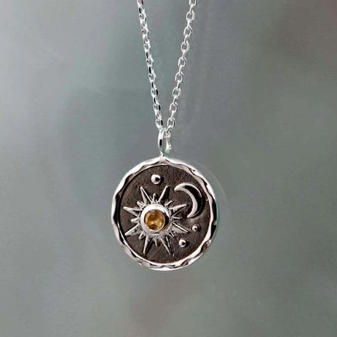 Silver Sun and Moon Design Metal Detail Necklace | Rotita.com - USD $5.87 Stacked Jewelry Rings, Sun And Moon Jewelry, Sun Moon Necklace, Sun And Moon Pendant, Sun And Moon Necklace, Ladies Necklace, Moonstone Pendant Necklace, Detailed Necklace, Vintage Sun