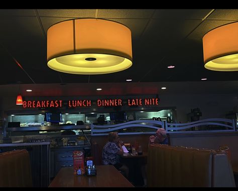 Denny's Aesthetic, Diner Aesthetic Night, Late Night Diner Aesthetic, Diner Cinematography, Midnight Diner Aesthetic, Horror Academia, Drive In Diner Aesthetic, Diner Scene Cinematography, After Hours Aesthetic