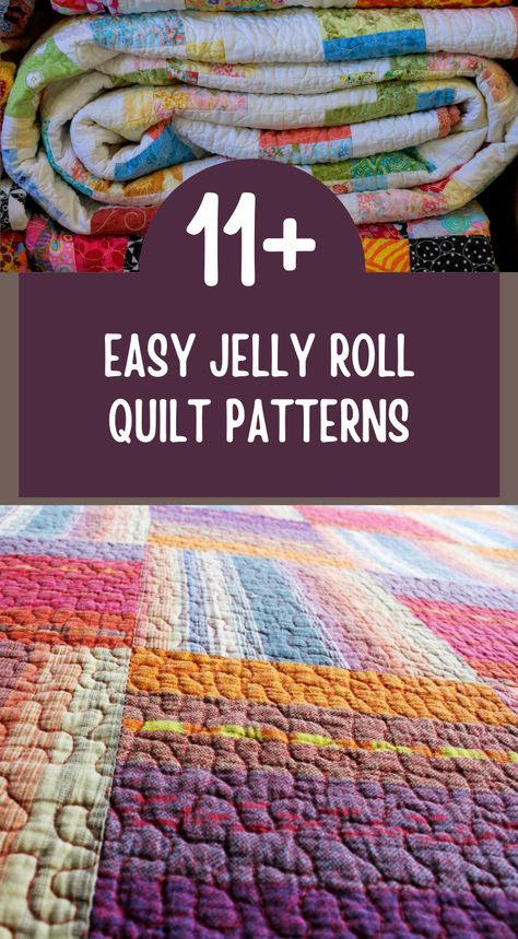 "Discover the joy of quilting with these easy jelly roll quilt patterns! Unleash your creativity and make stunning quilts effortlessly using pre-cut jelly rolls. Whether you're a beginner or a seasoned quilter, these patterns offer a perfect blend of simplicity and beauty. Dive into a world of vibrant colors, charming designs, and cozy creations. Pin now and start your quilting adventure today!" Free Quilt Patterns Using Jelly Rolls, Easy Strip Quilts, Jelly Roll Strip Quilt Patterns, Beginner Jelly Roll Quilt Patterns Free, 20 Strip Jelly Roll Quilt Free Pattern, Jelly Roll Quilt Patterns Easy, King Bed Quilt Ideas, Simple Jelly Roll Quilt Patterns, Jellyroll Quilts Patterns Free Easy