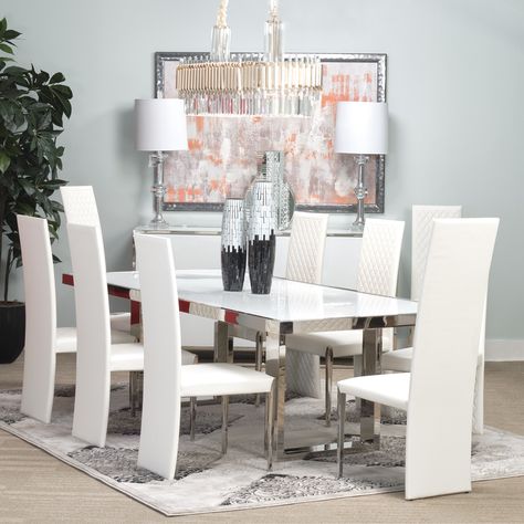 Michael Amini Furniture Designs | amini.com Table Glass Top, Modern Contemporary Dining, Michael Amini, Glass Top Dining Table, White Dining Table, Table Glass, Contemporary Dining Table, Acrylic Legs, White Table Top