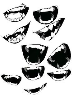 Monster Smile Drawing, Smile With Fangs Drawing, Mouth Refrence Drawings, Sharp Teeth Smile Drawing, Monster Mouth Drawing Teeth, Anime Mouth Fangs, Pointy Teeth Drawing, Mouth With Fangs Drawing, Crazy Smile Drawing Reference