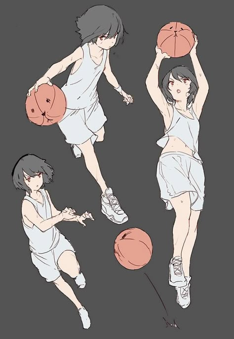 Basketball Pose Drawing Reference, Sporty Poses Drawing, Cool Basketball Poses, Athletic Anime Female, Sports Reference Pose, Sport Reference Pose, Basketball Reference Pose, Anime Stretching Pose, Basketball Poses Drawing