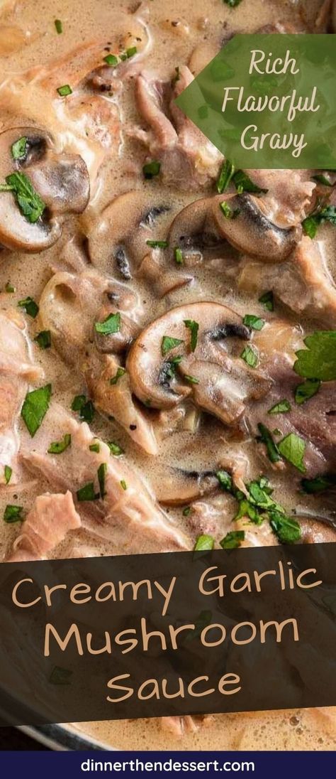 Creamy Garlic Mushroom Sauce is the best thick creamy sauce for savory dinner dishes. A simple sauce with mushrooms, garlic, and heavy cream. Mushroom Garlic Cream Sauce, Mushroom Sauce Without Cream, Heavy Cream Sauce, Mushroom Sauce For Chicken, Garlic Mushroom Sauce, Potato Sauce, Mushroom Side Dishes, Mushroom Sauce Recipe, Creamy Garlic Mushrooms