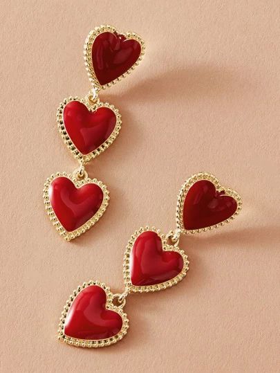 Lizzie Hearts, Red Heart Earrings, Retro Earrings, Beautiful Tiaras, Earrings Aesthetic, Retro Earring, Heart Dangle Earrings, Heart Drop Earrings, Flower Hair Accessories