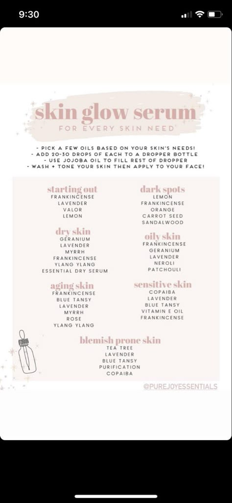 DIY Glow Serum using essential oils Diy Essential Oil Face Serum, Essential Oil Glow Face Serum, Essential Oil Facial Serum, Doterra Face Serum Recipe, Doterra Facial Serum, Essential Oil Serum Recipes, Oils That Are Good For Your Skin, Essential Oils Face Serum, Diy Essential Oil Skin Care Recipes