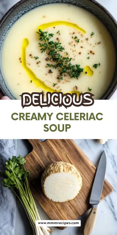 This creamy celeriac soup is packed with earthy flavors from celeriac, leeks, and thyme. It's simple to make and perfect for a cozy, comforting meal. Try it today and garnish with fresh herbs for an extra burst of flavor! Save this recipe for your next weeknight dinner idea! Celeriac Soup Recipes, Thanksgiving Soup Recipes, Celeriac Recipes, Autumn Dinners, Celeriac Soup, Thanksgiving Soups, Harvest Soup, Easy Homemade Soups, Creamy Butternut Squash