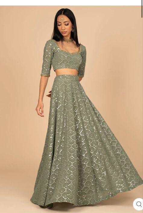 Simple Lehenga Classy, Simple Lehenga Designs Classy, Indian Prom Dresses, Simple Lehenga Designs, Lehenga Simple, Faux Mirror, Indo Western Outfits For Women, Simple Frock Design, Simple Lehenga