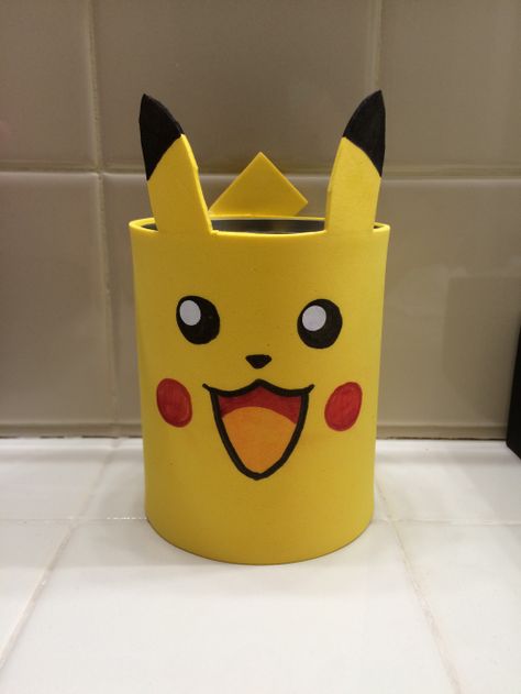 DIY Pokemon Pikachu pencil holder – themellors Pencil Holders Diy Kids, Pokemon Crafts For Kids, Pencil Holder Ideas, Pink Ruler, Cute Pencil Holder, Tin Can Diy, Pokemon Party Decorations, Diy Pokemon, Diy Pencil Holder