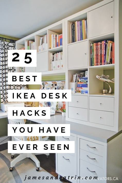 Setting up your home work space is a very personal thing and an Ikea desk hack can help you create the perfect home office cheaply. There are so many great ideas that customize Ikea products through hacks to achieve the right desk layout for you. Get some great inspiration from this huge list of the best Ikea desk hacks we've seen. #ikeadeskhacks #ikeahacks #ideas #inspiration #ikeahomeoffice #homeoffice Ikea Home Office, Ikea Craft Room, Ikea Crafts, Ikea Desk Hack, Desk Hacks, Ikea Office, Home Inspo Living Room, Hack Ikea, Ikea Products