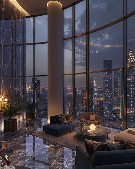 New York Apartment Design, Dream Penthouse Luxury, Pent House New York, Nyc Luxury Aesthetic, New York City Apartment Aesthetic, Luxury Penthouse Aesthetic, Nyc Penthouse Luxury, New York Penthouse Aesthetic, Penthouse Exterior