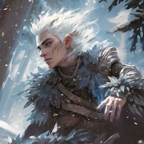 Eladrin in Winter in the Feywild (MidJourney) Dnd Winter Character Art, Eladrin Elf Male Spring, Dnd Eladrin Winter, Winter Ranger Dnd, Winter Elf Dnd, Winter Eladrin Dnd, Eladrin Elf Male, Winter Eladrin Male, Winter Fey