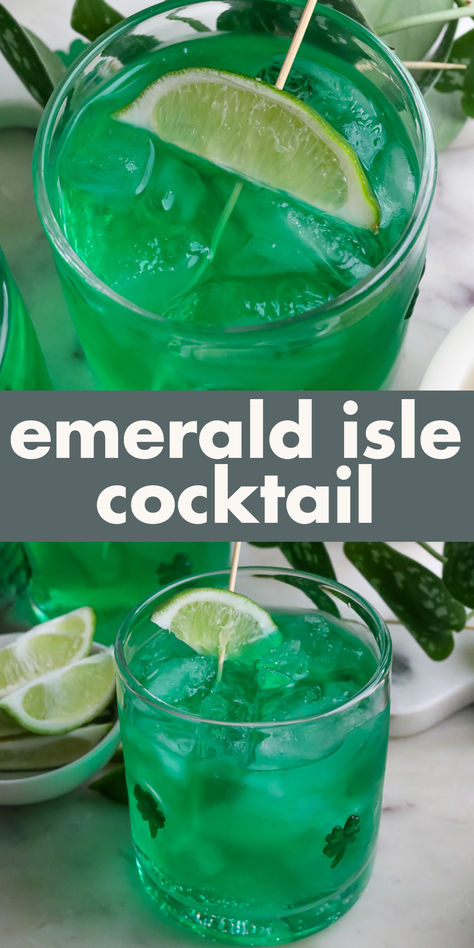 If you need a green cocktail for St. Patrick's Day, we have the perfect drink! Our Emerald Isle Cocktail is a well-balanced blend of apple-flavored rum, blue Curacao, sour apple liqueur, melon liqueur, and a splash of lemon-lime soda. Green Themed Alcoholic Drink, Dark Green Alcoholic Drinks, Eagles Cocktail, Green Alcoholic Drinks For A Party, Spongebob Drinks, Green Cocktails Recipes, Green Apple Cocktail, Green Drinks Alcohol, Green Alcoholic Drinks