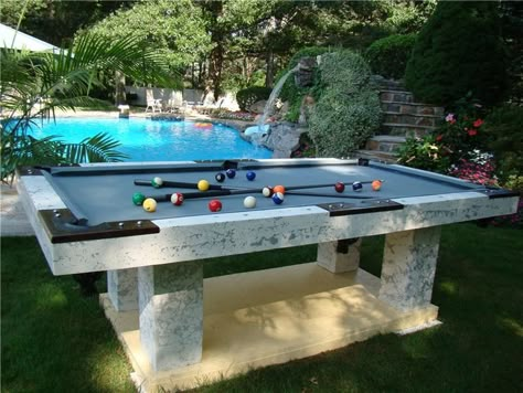 Pool Table Area Ideas, Pool Table Area, Diy Pool Table, Pool Table Sizes, Outdoor Pool Table, Pool Table Slate, Concrete Swimming Pool, Pool Play, Billiards Table