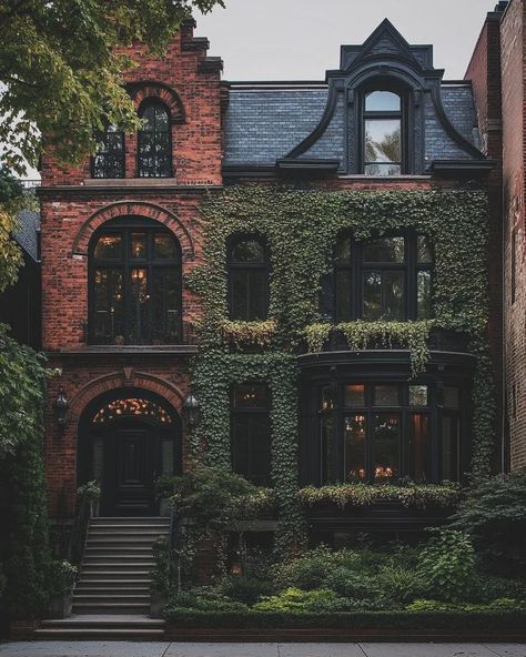 All posts • Instagram Dark Academia Exterior, Dark Academia House Exterior, Dark Academia House, Academia House, Dark Academia Interior, Dark Academia Home, Exterior Color Combinations, New York Townhouse, Unusual Buildings