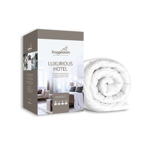 Luxurious Hotel Polyester 10.5 Tog Duvet Snuggledown Size: Super King Pillow Packaging Design, Duvet Packaging, Bedding Packaging, Pillow Packaging, Textile Bags, Logo Desing, Grey Linen Bedding, Down Comforters, Luxurious Hotel