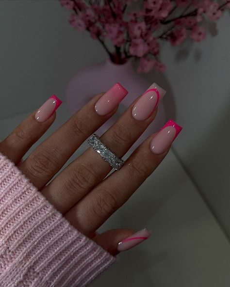 Short Nail Inspo Classy, Nail Inspiration Long Square, Festival Nails Simple, Pink Design Acrylic Nails, Marshmallow Nails Design, Cute Short Birthday Nails, Pink Scream Nails, Acrylic Nails Back To School, Ongles Gel Rose