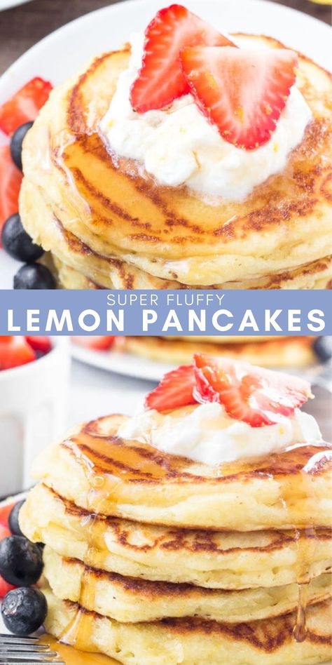 Pancake Bake Recipe, Flavored Pancakes Recipe, Pancake Recipe Flavored, Lemon Pancakes Recipe, Flavor Pancake Recipe, Lemon Breakfast Recipes, Fancy Pancakes, Citrus Breakfast, Pancake Tecipe