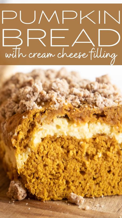 Pumpkin Strudel Bread, Easy Cream Cheese Filling, Pumpkin Bread Recipe Cream Cheese, Pumpkin Bread Cream Cheese, Pumpkin Cream Cheese Mini Loaf, Pumpkin Loaf With Streusel Topping, Pumpkin Bread With Cream Cheese Filling, Cream Cheese Pumpkin Bread, Pumpkin Bread Ring With Maple Cream Cheese Filling