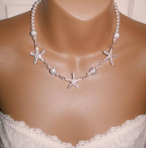 Starfish Bride Necklace Destination Wedding Beach Bride | Etsy Bride Necklaces, Sea Theme Wedding, Under The Sea Quince, Jewelry Ideas For Bride, Wedding Jewelry Ideas For Bride, Little Mermaid Wedding, Wedding Jewelry Ideas, Beach Wedding Jewelry, Sea Wedding