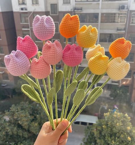 Single Flower Bouquet, Crochet Tulip, Bouquet Crochet, Flowers Tulips, Crochet Bouquet, Pola Amigurumi, Flowers Crochet, Crocheted Flowers, Tulip Bouquet