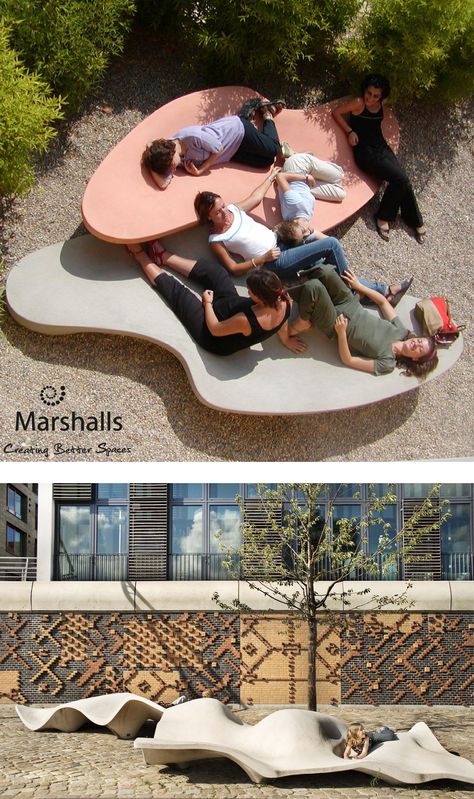 Open Air Seating, Street Bench Design, Fun Outdoor Seating, Public Seating Design Outdoor, Park Seating Design, Outdoor Chair Design, Unique Outdoor Seating, Urban Seating, Concrete Seating