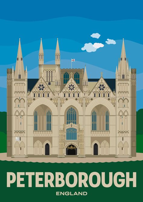 Peterborough | Illustrated posters of Places We Have Been To Peterborough England, Wall Art Photos, St Andrew, Cathedral Church, Theresa May, Aesthetic Wall Art, St Peter, Peterborough, Aesthetic Wall