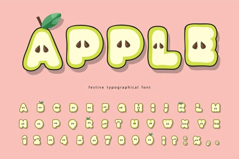 Apple Cartoon, Apple Font, Apple Letters, Dingbat Fonts, Font Cute, Cartoon Paper, Bullet Journal Font, Lettering Guide, Journal Fonts