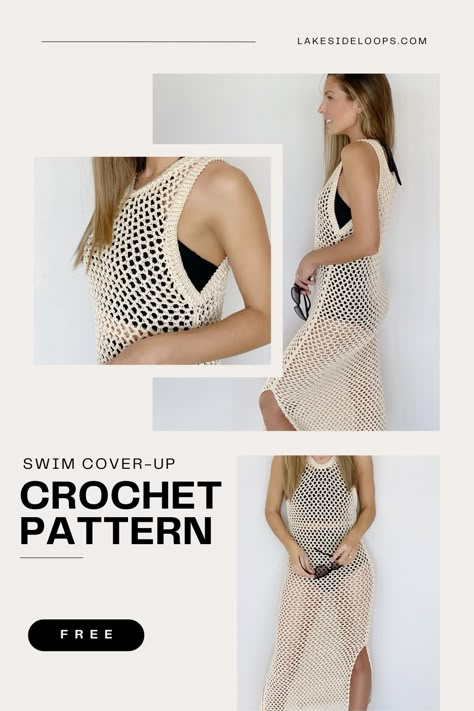 Crochet Beach Dress Pattern Free, Crochet Beach Dress Pattern, Swimsuit Coverup Pattern, Crochet Bathing Suit Cover, Crochet Cover Up Dress, Free Crochet Hat Patterns, Crochet Beach Cover Up, Crochet Beach Wear, Crochet Patterns For Baby