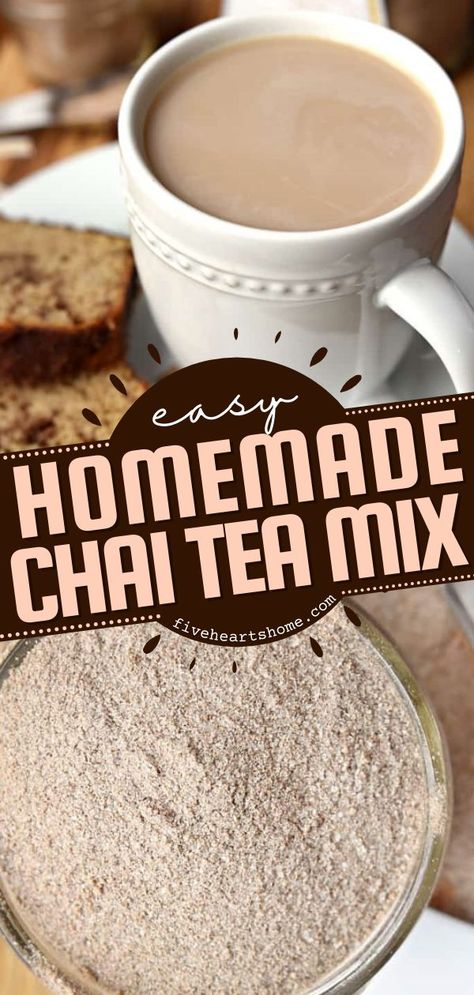 Chai Tea Mix, homemade food gift, fall drinks Chai Mix Recipe, Chai Latte Mix Recipe, Chia Tea Latte Recipe, Homemade Chai Tea, Chai Latte Recipe, Homemade Chai, Chai Tea Recipe, Tea Latte Recipe, Hot Drinks Recipes