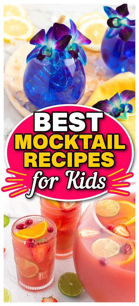 These easy mocktails for kids have all been tried and tested at home with my little ones. Just pop them in a kid friendly glass and you are good to go! My boys favourites are the non alcoholic punch and the virgin piña colada. Enjoy! Cute Summer Drinks For Kids, Mocktails For Kids Recipes Christmas, Home Made Drinks Non Alcoholic, Luau Drinks For Kids, Special Drinks For Kids, Party Punches Nonalcoholic, Kid Drinks For Party, Fun Summer Drinks For Kids, Disney Mocktails Non Alcoholic