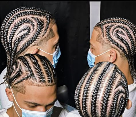 Men Freestyle Braids Hairstyles, Braided Back Hairstyles Men, 3 Cornrow Braids Men, Man Braiding Hairstyles, Designer Braids For Men, Men Braid Design Ideas, Mens Braids Designs, Mens Hairstyles Braids Men, Braids With Designs For Men