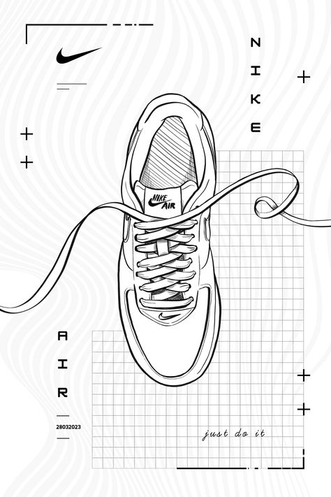 Nike Poster Design - Air Force Sneakers Sneaker Illustration Art Graphics, Air Force 1 Design Ideas, Nike Design Graphic, Sneaker Graphic Design, Vintage Nike Aesthetic, Nike Shoes Poster, Shoe Graphic Design, Nike Template, Nike Poster Design