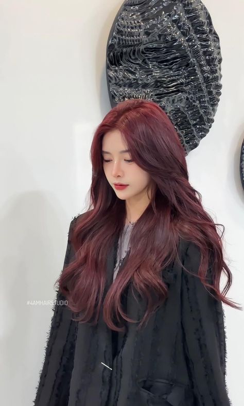 Asian Red Hair, Wine Hair Color, Hair Color Asian, Wine Red Hair, Korean Hair Color, Red Hair Inspo, Wine Hair, Brown Hair Looks, Cherry Hair