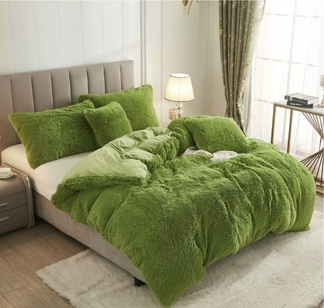 Fluffy Green Comforter, Fluffy Green Blanket, Velvet Bedspread, Fluffy Bedding, Work Space Decor, Velvet Bed, Sectional Sofa Couch, Bedding Duvet, Bedroom Headboard