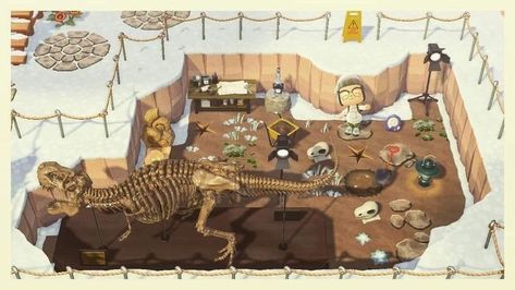 Acnh Fossil Designs, Dig Site Animal Crossing, Acnh Archeology, Animal Crossing Archaeology, Acnh Narrow Area Ideas, Acnh Fossil Display, Museum Acnh Ideas, Acnh Museum Ideas, Acnh Museum Design Ideas