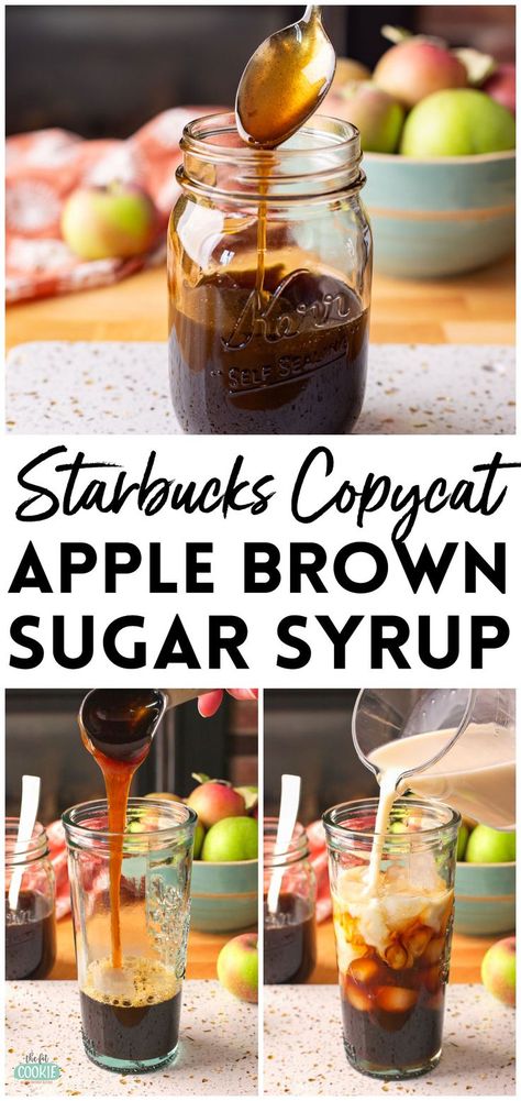 Apple Crisp Macchiato Recipe, Apple Brown Sugar Syrup, Apple Syrup Recipe, Drinks For Fall, Homemade Coffee Syrup, Sugar Free Coffee Syrup, Apple Brown Sugar, Homemade Coffee Creamer, Syrup Recipes