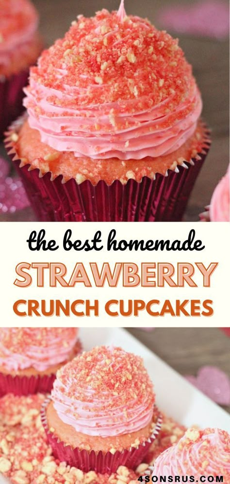 Strawberry Crunch Cupcakes, Strawberry Bliss, Strawberry Crunch Cake, Strawberry Shortcake Ice Cream, Strawberry Icing, Strawberry Crunch, Crunch Cake, Ice Cream Bar, Gourmet Cupcakes