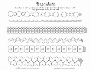 Second Grade Paper Projects Worksheets: Printable Bracelets 3rd Grade Crafts, Printable Bracelet, Bracelet Templates, Bus Crafts, Bracelet Template, Make Decorations, Kids Art Ideas, Paper Bracelet, Kids Camp