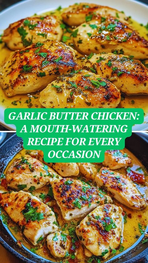 "✨ Garlic Butter Chicken ✨ – Ready in just 30 minutes, this creamy and flavorful dish combines tender, juicy chicken with a rich garlic butter sauce that’s sure to satisfy. Perfect for busy weeknights or a cozy family dinner, this recipe brings together garlic, fresh herbs, and a hint of lemon for a bright, balanced flavor. Serve with mashed potatoes, rice, or steamed veggies for a complete meal everyone will love! 💛🍗 #GarlicButterChicken #EasyDinner #ComfortFood #WeeknightMeals #OnePanWonder" Garlic Butter Egg Diet, Garlic Herb Butter Chicken, Garlic Butter Chicken And Potatoes, Garlic Herb Chicken, Steamed Veggies, Thyme Chicken, Lemon Chicken Recipe, Garlic Herb Butter, With Mashed Potatoes