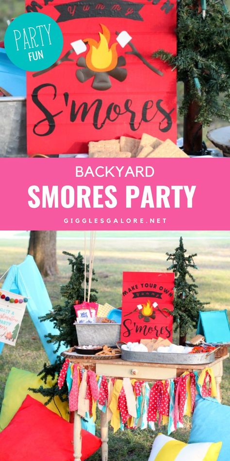 Ready for some Smores? Whether you're hosting a backyard birthday party, fall back to school party, or just a weekend family gathering, this complete guide features chocolate, marshmallows, and how to roast the best smores ever. Smore Party Decorations, S’more Fun Birthday, S’mores Birthday Party Ideas, Smores Party Decorations, First Birthday Smores Theme, S’more Party, Smore Birthday Party Ideas, S’mores Birthday Party Theme, S’mores Birthday Party