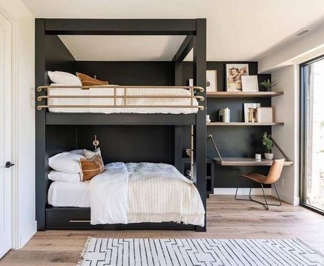 Airbnb Weddings, Fantasy Farmhouse, Bunkbed Ideas, Black Bunk Beds, Modern Bunk, Apartemen Studio, Bunk Bed Rooms, Adult Bunk Beds, Scandinavian Room