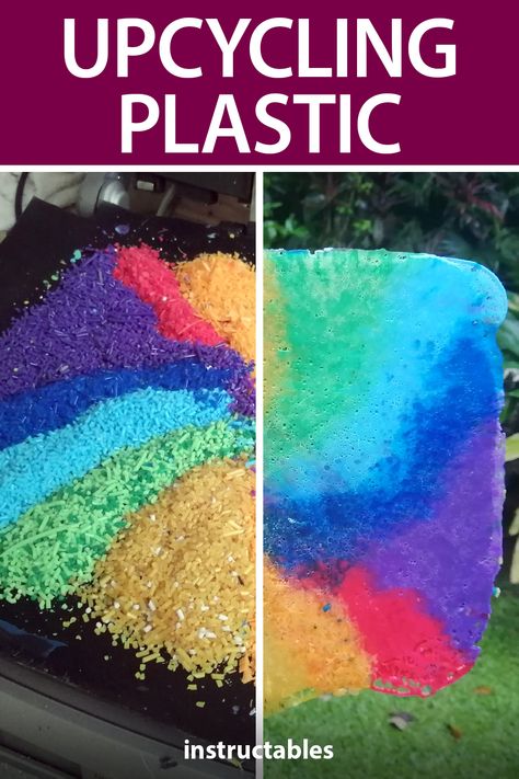 blorgggg melted and upcycled bits of plastic into sheets that could be used to make a Pride Flag, box, and more. #Instructables #reuse #crafts #rainbow #recycle Melted Plastic Art, Old Milk Jugs, Sustainable Diy, Fused Plastic, Upcycle Plastic, Melted Plastic, Upcycle Repurpose, Plastic Art, Plastic Resin