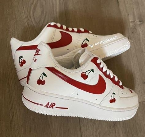 Nike Custom Shoes, Rain Sneakers, Cherry Shoes, Custom Sneakers Diy, Custom Nike Shoes, Shoes Outfit Fashion, Shoes Diy, Box Shoes, Cute Nike Shoes