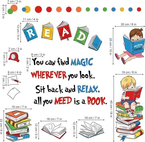 Amazon.com: decalmile Reading Books Wall Decals Inspirational Quotes Polka Dots Wall Stickers Kids Room Classroom School Library Wall Decor : Baby Library Wall Decor, Library Quotes, Books Wall, Kids Room Wall Stickers, Polka Dot Walls, Library Wall, Kids Library, Library Room, Inspirational Stickers