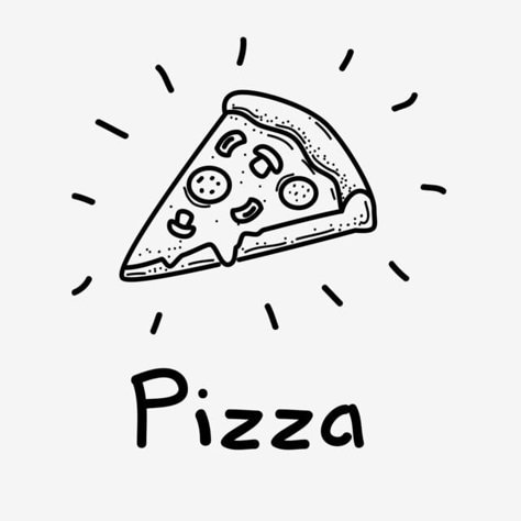 Meal Drawing Food Illustrations, Eat Art Drawing, Simple Pizza Drawing, Pizza Sketch Drawing, Pizza Doodle Drawings, Pizza Slice Illustration, Eating Doodle, Pizza Doodles, Pizza Drawings