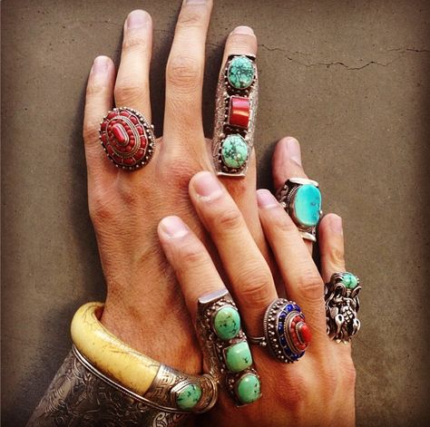 Black Dakini Antique Tibetan rings and bracelets Tibetan Ring, Turquoise Jewellery, Rings And Bracelets, Silver Rings With Stones, Big Rings, Park Avenue, Bling Rings, Sweet Sweet, Thumb Rings