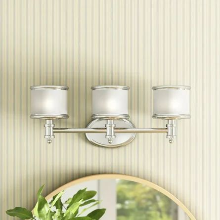 Andover Mills™ Newberry 3-Light Dimmable Bath Bar | Wayfair Mixed Finishes In Bathroom, Vanity Lighting Over Mirror, Powder Room Remodel, Beach House Bathroom, Mirror Backsplash, Grey Bathroom Vanity, Bathroom Upgrade, Hampton House, Grey Bathroom