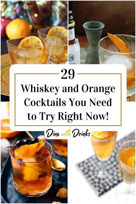 Collage of 4 whiskey and orange cocktails. Orange Cocktail Recipes, Whiskey Orange Juice, Drink Menu Ideas, Orange Crush Cocktail, Orange Juice Cocktails, Smoked Whiskey, Cognac Cocktail, Whiskey Drinks Recipes, Smoked Cocktails